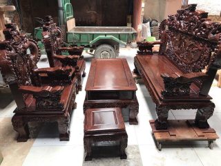 Bộ Bàn Ghế Nghê Khuỳnh Gỗ Mun Công của Đồ Gỗ Phạm Gia