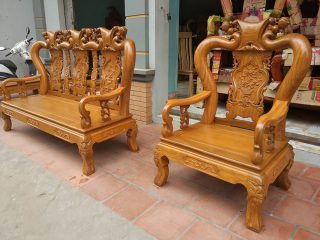 Bộ Bàn Ghế Trạm Đào Gỗ Lim của Đồ Gỗ Phạm Gia