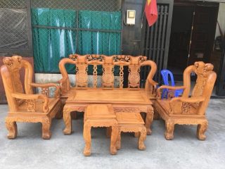 Bộ Bàn Ghế Giả Cổ Trạm Quốc Đào của Đồ Gỗ Phạm Gia