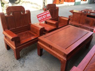 Bàn và 2 ghế đơn của Bộ bàn ghế Âu Á chương voi 6 món gỗ hương đá vân siêu đẹp