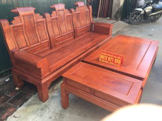 Ghế dài, bàn và đôn của Bộ bàn ghế Âu Á hộp 6 món gỗ hương đá chương cuốn thư 30tr (Chú Long, Thanh Hóa)