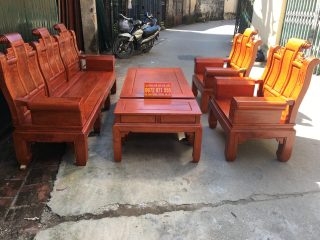 Tổng thể kiểu dáng của Bộ bàn ghế Âu Á hộp 6 món gỗ hương đá chương cuốn thư 30tr (Chú Long, Thanh Hóa)