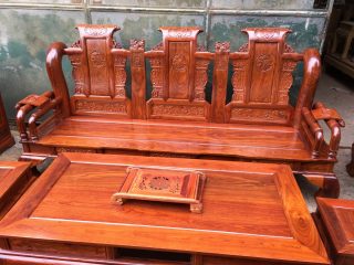 Bàn và ghế dài bộ Tần Thủy Hoàng gỗ vân hương 6 món