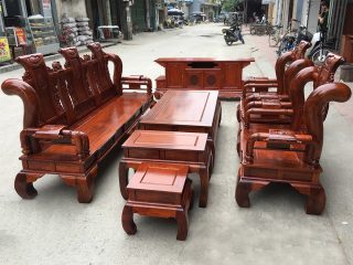 Bộ bàn ghế Tầ Thủy Hoàng gỗ hương vân tay cột 12 vân gỗ siêu đẹp, cao cấp