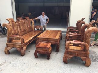 Bộ bàn ghế Tần Thủy Hoàng gỗ hương vân tay cột 14 bộ 6 món chất lượng cao