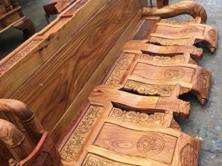 Bộ bàn ghế gỗ hương vân tay cột 14 bộ 6 món Tần Thủy Hoàng được trạm trổ tinh vi