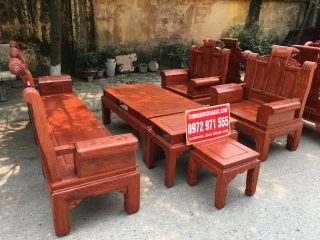 Bộ bàn ghế Âu Á 6 món tay hộp gỗ hương đá chương cuốn thư (Chú Thái, Hà Tĩnh)