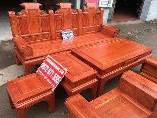 Bộ bàn ghế Âu Á hộp chương cuốn thư 6 món gỗ hương đá (Chú Tám, Nghệ An)