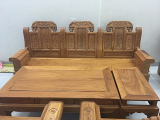 Bộ bàn ghế Âu Á hộp gỗ gõ đỏ chương voi vân trần (Chú Sơn, Hòa Bình)