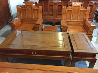 Bộ bàn ghế Âu Á hộp gỗ gõ đỏ chương cuốn thư chương đục Phúc Lộc Thọ