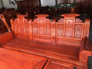 Bộ bàn ghế Âu Á tay hộp 6 món gỗ hương đá chương cuốn thư (Cô Suốt, Hải Dương)