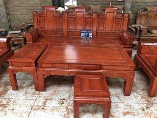 Bộ bàn ghế Âu Á tay hộp chương cuốn thư 6 món gỗ hương đá (Anh Hoàng, Yên Bái)