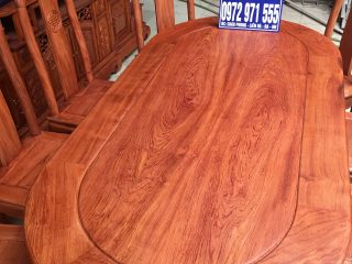 Bộ bàn ăn bầu dục 8 ghế triện gỗ hương đá vân siêu đẹp (Anh Hải, Hà Nội)