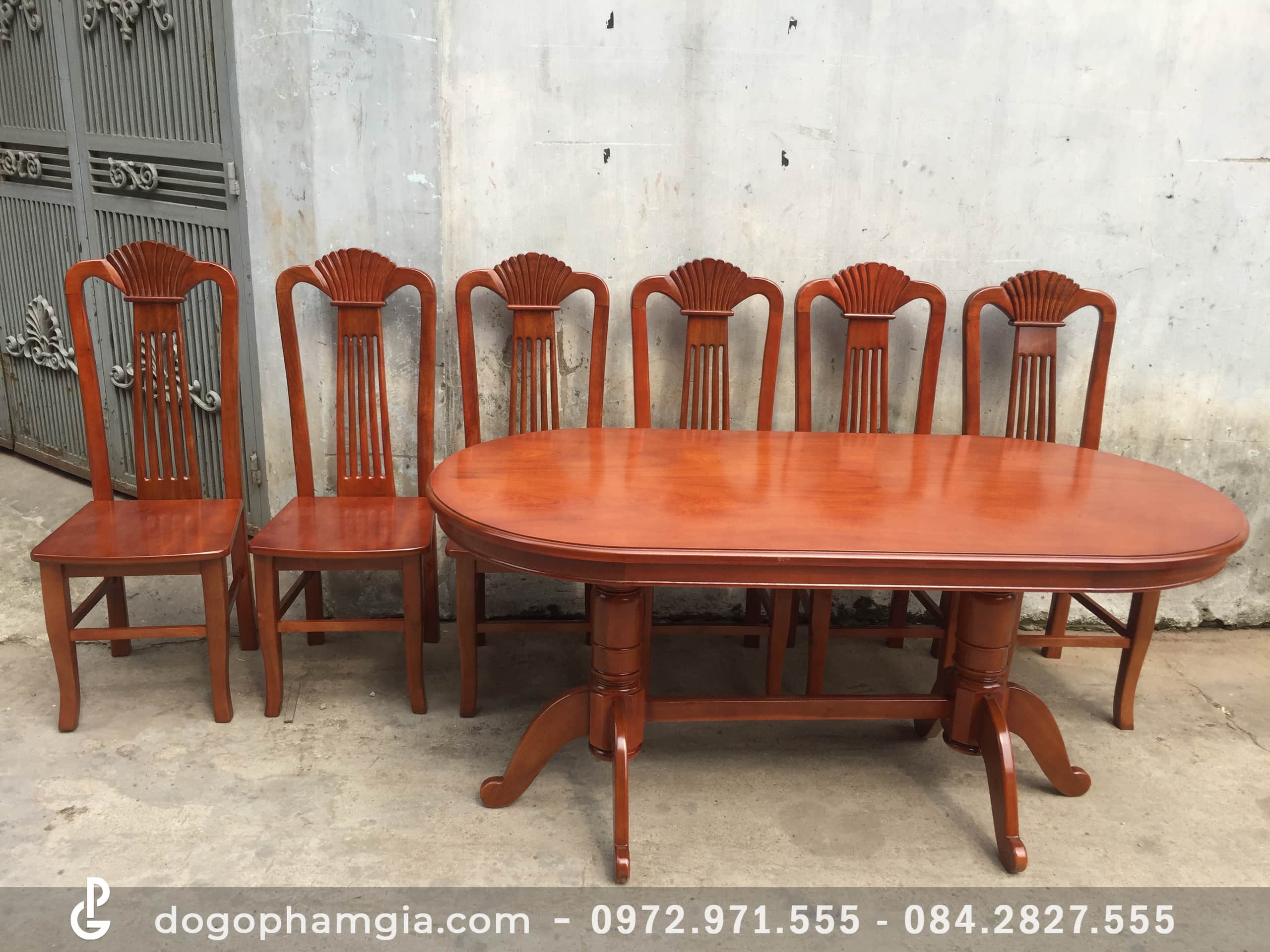Bộ bàn ăn bầu dục 6 ghế gỗ xoan đào mẫu sò (Anh Nam, Thái Nguyên ...