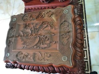 Bộ bàn ghế đỉnh rồng tay 22 gỗ hương đỏ Lào đục kênh bong 2 mặt siêu đẹp (Anh Tùng, Thanh Hóa)