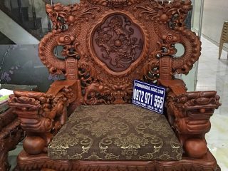 Bộ bàn ghế đỉnh rồng tay 22 gỗ hương đỏ Lào đục kênh bong 2 mặt siêu đẹp (Anh Tùng, Thanh Hóa)