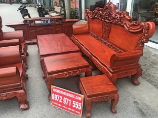 Bộ bàn ghế Hoàng Gia 6 món gỗ gõ đỏ chân 12cm ván tràn (Anh Thắng, Hải Phòng)
