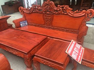 Bộ bàn ghế Hoàng Gia 6 món gỗ gõ đỏ chân 12cm ván tràn (Anh Thắng, Hải Phòng)