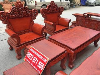 Bộ bàn ghế Hoàng Gia 6 món gỗ gõ đỏ chân 12cm ván tràn (Anh Thắng, Hải Phòng)
