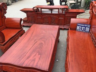 Bộ bàn ghế Hoàng Gia 6 món gỗ gõ đỏ chân 12cm ván tràn (Anh Thắng, Hải Phòng)