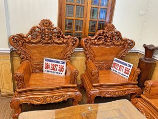 Bộ bàn ghế phòng khách mẫu Hoàng Gia K5 10 món gỗ hương đá (Anh Quy, Nghệ An)