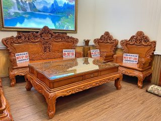 Bộ bàn ghế phòng khách mẫu Hoàng Gia K5 10 món gỗ hương đá (Anh Quy, Nghệ An)