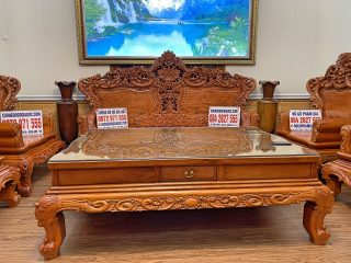 Bộ bàn ghế phòng khách mẫu Hoàng Gia K5 10 món gỗ hương đá (Anh Quy, Nghệ An)