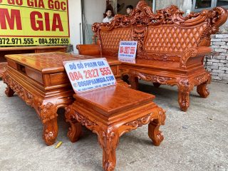 Bộ bàn ghế Hoàng Gia v3 chân 14cm gỗ hương đá đục 2 mặt siêu đẹp (Anh Lân, Bình Dương)