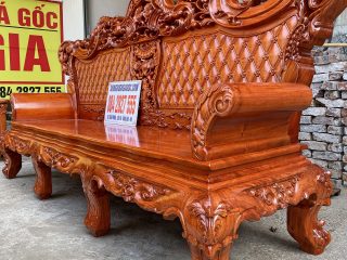 Bộ bàn ghế Hoàng Gia v3 chân 14cm gỗ hương đá đục 2 mặt siêu đẹp (Anh Lân, Bình Dương)