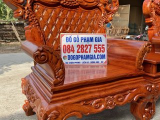 Bộ bàn ghế Hoàng Gia v3 chân 14cm gỗ hương đá đục 2 mặt siêu đẹp (Anh Lân, Bình Dương)