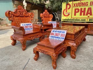 Bộ bàn ghế Hoàng Gia v3 chân 14cm gỗ hương đá đục 2 mặt siêu đẹp (Anh Lân, Bình Dương)