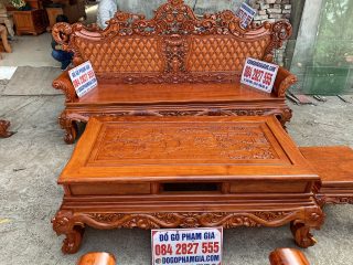 Bộ bàn ghế Hoàng Gia v3 chân 14cm gỗ hương đá đục 2 mặt siêu đẹp (Anh Lân, Bình Dương)
