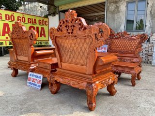 Bộ bàn ghế Hoàng Gia v3 chân 14cm gỗ hương đá đục 2 mặt siêu đẹp (Anh Lân, Bình Dương)