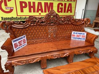 Bộ bàn ghế phòng khách mẫu Hoàng Gia v3 chân 16cm gỗ hương đá (Anh Bình, Lạng Sơn)