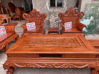 Bộ bàn ghế phòng khách mẫu Hoàng Gia v3 chân 16cm gỗ hương đá (Anh Bình, Lạng Sơn)