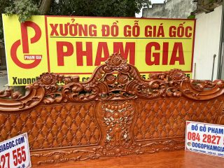 Bộ bàn ghế phòng khách mẫu Hoàng Gia v3 chân 16cm gỗ hương đá (Anh Bình, Lạng Sơn)