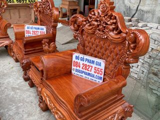 Bộ bàn ghế phòng khách mẫu Hoàng Gia v3 chân 16cm gỗ hương đá (Anh Bình, Lạng Sơn)