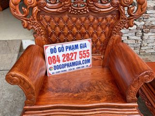 Bộ bàn ghế phòng khách mẫu Hoàng Gia v3 chân 16cm gỗ hương đá (Anh Bình, Lạng Sơn)