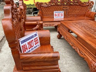 Bộ bàn ghế phòng khách mẫu Hoàng Gia v3 chân 16cm gỗ hương đá (Anh Bình, Lạng Sơn)