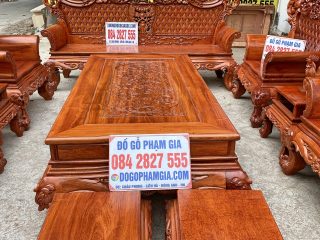 Bộ bàn ghế phòng khách mẫu Hoàng Gia v3 chân 16cm gỗ hương đá (Anh Bình, Lạng Sơn)