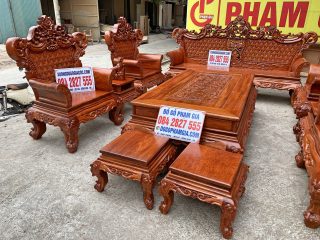 Bộ bàn ghế phòng khách mẫu Hoàng Gia v3 chân 16cm gỗ hương đá (Anh Bình, Lạng Sơn)