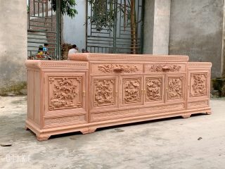 Kệ tivi mõ phẳng gỗ hương đá đục kênh bong sâu 2cm cực đẹp (hàng đặt chú Thịnh, Nam Định)