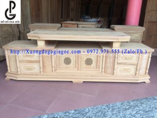 Kệ tivi vát gỗ hương đá mẫu đồng tiền (hàng đặt hoàn thiện cho Chị Hoa, Bắc Giang)