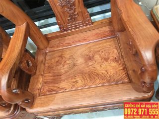 Bộ bàn ghế Minh Quốc triện 7 món gỗ hương đá tay cột 12 mua kèm bộ bàn ghế ăn gỗ hương đá 8 ghế (Chú Dương, Nam Định)