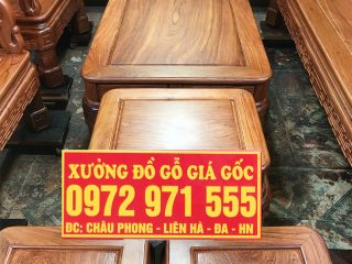 Bộ bàn ghế Minh Quốc triện 7 món gỗ hương đá tay cột 12 mua kèm bộ bàn ghế ăn gỗ hương đá 8 ghế (Chú Dương, Nam Định)