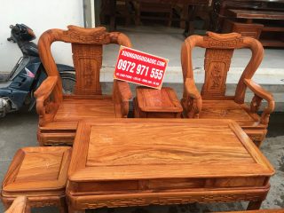 Bộ bàn ghế Minh Quốc triện 6 món gỗ gõ tay cột 10