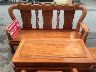 Bộ bàn ghế Minh Quốc triện 6 món gỗ gõ tay cột 10