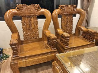 Bộ bàn ghế Minh Quốc voi chiến tay cột 16cm gỗ cẩm vàng siêu to (Chú Đạo, Hải Phòng)