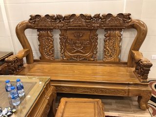 Bộ bàn ghế Minh Quốc voi chiến tay cột 16cm gỗ cẩm vàng siêu to (Chú Đạo, Hải Phòng)