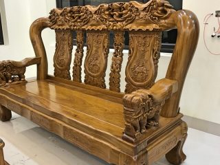 Bộ bàn ghế Minh Quốc voi chiến tay cột 16cm gỗ cẩm vàng siêu to (Chú Đạo, Hải Phòng)